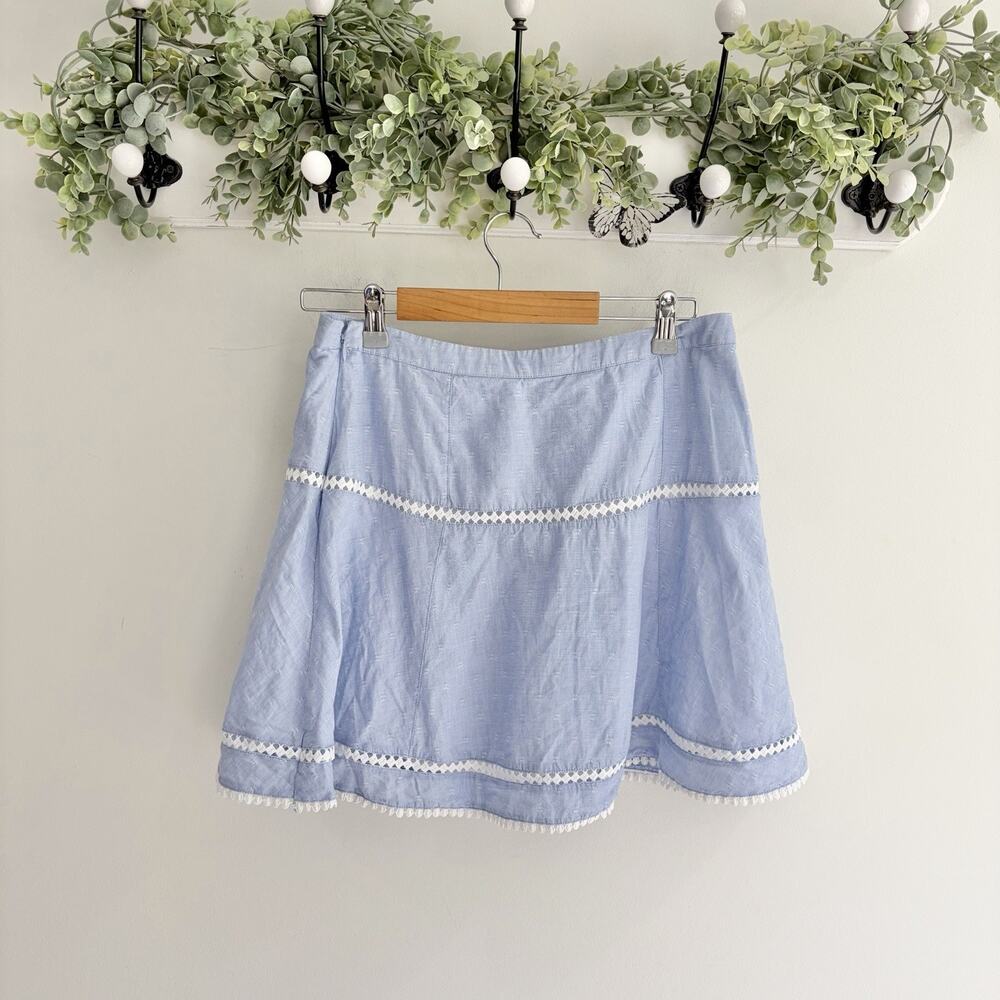 White House Black Market Women’s Chambray Skirt With White Trim 6 H 7001 10 - Picture 3 of 4